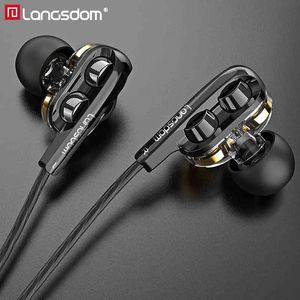 Earphones Langsdom D4C Wired Earphone Headphone with Microphone Double Speaker Ear Phones Type C Headset Gaming Auriculares fone de ouvido