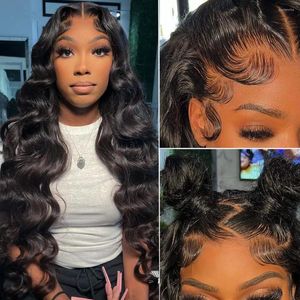 180% densitet Glueless Body Wave Human Hair Wigs Förplukt Baby Brasilian 13x4 Spets Front för kvinnor