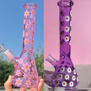 Bägare dab riggar glas vatten bongs bubbler hooksha rök downstem perc rosa hjärtbong med 14 mm fog 25 cm lång