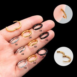 Surgical Titanium Stainless Steel Huggie Hoop Earring 1.2x10mm Steel Pattern Carved Ear Buckle Cartilage Puncture Ear Ring Single Piece Piercing Body Jewelry