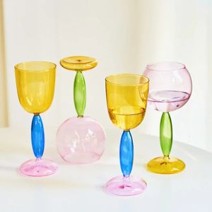 1pc Colored Goblet Glass Wine Glass Cup Bordeaux Burgundy Glasses Borosilicate Glass Cocktail Glasses Drinkware Lover Decoration 231226