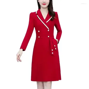 Casual Dresses Spring Autumn Midlong Dress Women 2024 Loose Suit Collar Pure Color Fashion Frenulum Pullover A-line kjol Kvinna