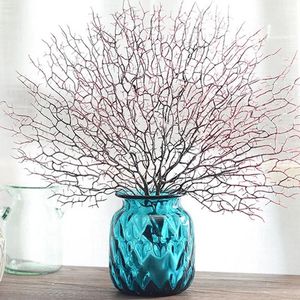 Ghirlande Ramo di un albero artificiale da 45 cm Decorazioni di nozze in corallo bianco Ramo secco in plastica a forma di ventaglio artificiale per la casa