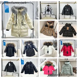 2023 Winter Down Coat Boys Girls Downs Jackets 아기 버튼 지퍼 편지 파카 3-12 년 패션 어린이 디자이너 코트 모직 따뜻한 스노우 슈트