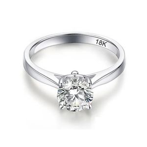 링 솔리테어 링 18K 여성용 화이트 골드 반지 2.0ct 라운드 컷 지르코니아 다이아몬드 솔리테어 링 웨딩 밴드 약혼 신부 DHGAR