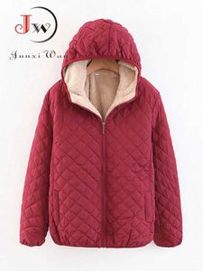 Pelle da donna in ecopelle Donna Autunno Inverno Parka Cappotto Giacche Donna Agnello scozzese con cappuccio manica lunga Giacca invernale calda S ~ 3XL casaco feminino J231227