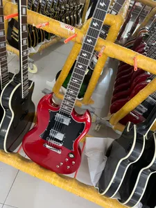 SG Electric Guitar, Wine Red, Lightning Inlay, Silver Accessories, In Stock, Lightning Free Frakt