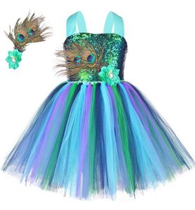 Flower Feathers Girls Peacock Tutu Dress Kidle Tiulle Princess Peacock Costume for Girl