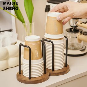 Disposable Cup Storage Holder Rack Shelf Water Tea Cups Wood Dispenser with Longer Stick Mug Display Stand Organizer Supplies 231226