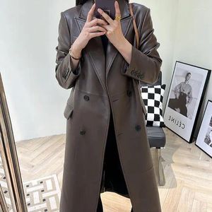 Women's Leather 2023 Women Autumn And Winter Genuine Sheepskin Coat Suit Collar Long Real Sheep Windbreaker E87