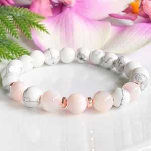 MG1106 Erstklassiges rosa Opal-Howlith-Armband zur Angstlinderung, Energieschutz, Heilkristalle, Yoga-Mala-Armband für Frauen266J