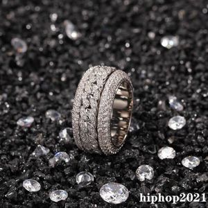 Anel de diamante rotativo moda hip hop anel jóias masculino ouro prata anéis gelados 229o