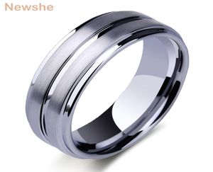 NEWSHE Tungsten Carbide Rings for Men Groove Pierścień 8 mm męskie Męs