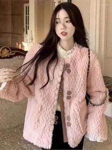 Women's Jackets Autumn/winter Korean Lamb Wool Warm Elegant Solid Color Faux Fur Loose Thickened Single-breasted