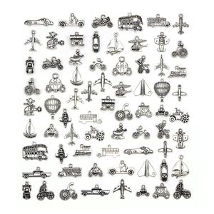 Mixed 70 Designs Retro Silver Color Traffic Transportation Pendant Fitting Vehicle Ship Aircraft Charms DIY Jewelry Accessories 70240z