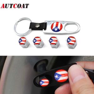 PcsSet Puerto Rico Flag Style Emblem Antitheft Auto Car Wheel Tire Air Leather buckle Valve Caps With Wrench