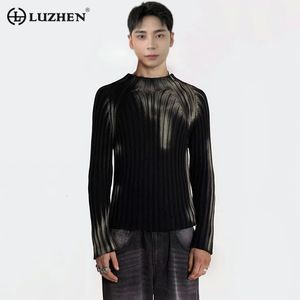 Luzhen 2023 Vintermode Wortout Tie färgade mönster Nischdesign Original Knit Top Men Trendy High Quality Street Sweater E577BF 231226