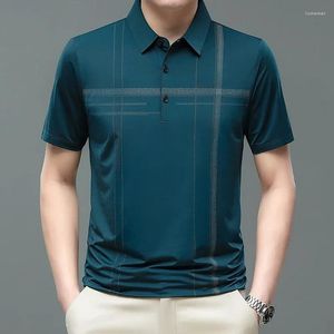 Męskie koszule zwykłe mężczyźni regularne obracanie kołnierzyka codziennie pracują TEE TOPS Striped Print Tshirts Mężczyzna