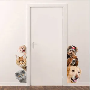 Adesivos de Parede Gatinhos Cães Meninas Crianças Quarto 3D Simulação Diagonal Decoração Canto de Entrada À Prova D 'Água Berçário Do Bebê