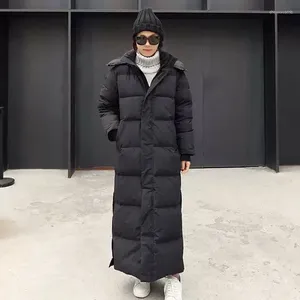 Women's Trench Coats Down Parka Jacket Winter Black Extra Long Over Knee Hooded Solid Color Pocket Thickened Warm Coat Women