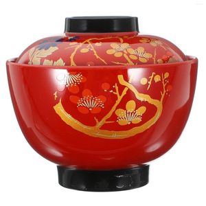 Set di stoviglie Insalatiera Ciotole per zuppa con coperchio Riso Gaiwan giapponese Decor Squisito con coperchio che serve melamina Ramen Noodle