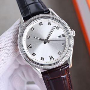 New casual men's watch 904L steel top 8215 automatic mechanical movement Men's watch Rose gold case white dial Brown leather strap watch