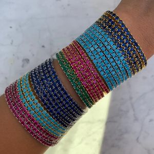 Bangle de alta qualidade 3mm turquesa pedra tênis corrente pulseira banhado cor de ouro para mulheres senhora festa de casamento jóias navio da gota