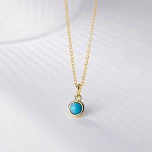 ペンダントネックレスALOQI S925 STERLING SILVER RAUND ROUND TURQUOISE NECKLACE InstagramスタイルパーソナリティデザインセンスネックジュエリーY00470