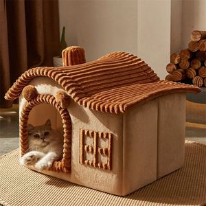 Casa de cachorro dobrável canil cama esteira para pequenos cães médios gatos inverno quente cama de gato ninho produtos para animais de estimação cesta filhote de cachorro caverna sofá 231226