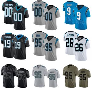 Criança Mulheres Futebol 19 Adam Thielen Jerseys Kids 26 Donte Jackson 24 Vonn Bell 95 Derrick Brown 17 DJ Chark Jr 9 Bryce Young 6 milhas Sanders Nome personalizado Número de nome personalizado Número