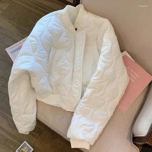 Women's Trench Coats Lucyever Pink White Women Winter Parkas Korean Fashion Short Lightweight Cotton-Padded Jacket Woman Warm Zipper Bomber