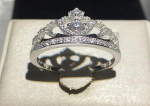 Ręcznie robiony mody Lady Crown Pierścień 925 Sterling Silver 5A Cyrron CZ Wedding Rings1359556