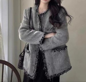 Chan New maje, шерстяное тканое утолщенное пальто средней длины для женщин, осеннее и зимнее свободное пальто с кисточками