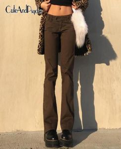 Retro harajuku y2k brązowe jeansy joggery kobiety vintage niskie talia proste spodnie uliczne vintage 90s spodni cuteAndpsycho18235710