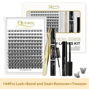 Quewel fransar kit 144 st diy kluster fransar faux mink frans bond och tätning lim vattentät frans lim remover gyllene fransar tweeezer 231227