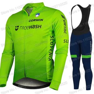 Slovenia National Team Cycling Jersey Set Men Long Sleeve Winter Green Clothing Suit Bike Road Pants Bib Ropa Ciclismo 231227