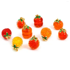 Hänge halsband 1 bit simulering glas charm med en ring persimmon orange hängen guldfärg för diy smycken halsband örhänge