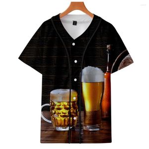 Camicie casual da uomo Maglia da baseball a maniche corte moda estiva Camicia stampata 3D birra fresca Unisex Harajuku Street Sports