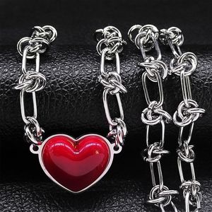 قلب قلادة صلبة ins قلادة قلب أحمر ناري ABS Red Heart Charm Necklace Stainless Steel سلسلة 19.6 بوصة المجوهرات الطويلة M272B6