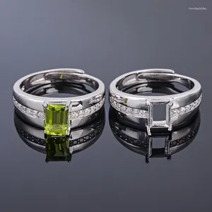 Cluster Rings MeiBaPJ 5 7 Natural Peridot Gemstone Fashion Ring /Empty Support For Men Real 925 Sterling Silver Fine Charm Jewelry