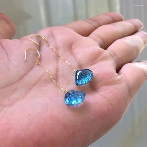 Brincos pendurados 1 par Fengbaowu Natural 7A Aquamarine Shell Brinco 18K Ouro Reiki Cura Pedra Jóias Presente Mulheres