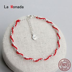 La Monada Bead Surround Fio Vermelho Para Mão 925 Pulseira de Prata Esterlina Corda Pulseiras Mulheres 231226