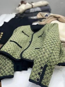 レディースジャケット春秋の女性ジャケットツイードブレザーウールビンテージ韓国シックショートコートグリーンオフィスレディレディー衣類ムージェコート服