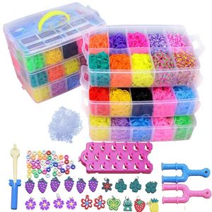 DIY Handgjorda gummibandar Vävstolvävningsverktygslåda Armband Kit Toys For Children Sticking Elastic Art Crafts Pärlade Toys Girls 231227