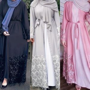 Roupas étnicas Outono 2023 Europa e os Estados Unidos Dubai Elegante Cardigan Saia Longa com Cinto Muçulmano Kimono Abayas para Mulheres