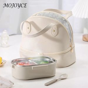 Ladies Food Handbag Case Large Capacity PU Leather Lunch Box Container Double Layer Meal Prep Bag for Travel Work School Picnic 231226