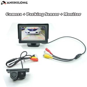 カーバックビューカメラ駐車センサーAnshilong 3 in 1 Car Reverse Back Up Camera with Radar Parking Sensor + 4.3 