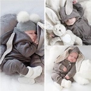 Spring Autumn born Baby Boys Rabbit Cartoon Hooded Rompers Infant Jumpsuits Easter Bunny Baby Romper Zipper born Clothes 231227