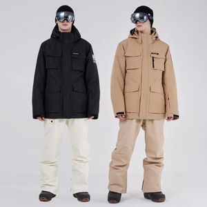 Лыжный костюм для инструментов, мужской зимний уличный сноуборд, альпинизм, кемпинг, утолщенная теплая ветрозащитная водонепроницаемая лыжная куртка и брюки 231227