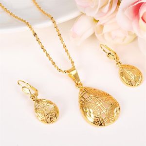 Smycken set elegans halsband örhängen fin 24k riktigt solid gul guld gf flickvän älsklingar dotter bröllop gåvor new3195